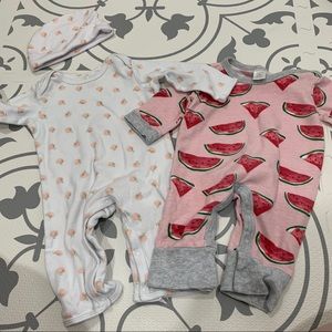 0-3 month girl’s fruit print rompers